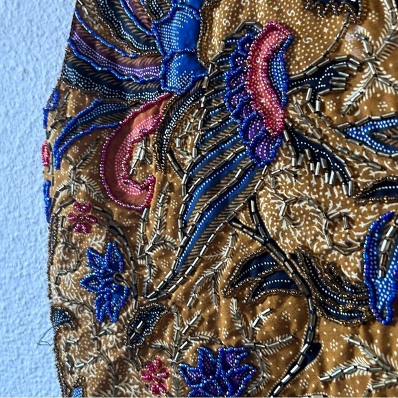 Tan-Chho VTG Women’s Beaded Vest Fits Up to Large Mustard Blue Red Bird Floral - Picture 6 of 11